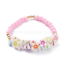Kids Stretch Bracelets, with Acrylic Beads and Golden Plated Brass Beads, Flower, Colorful, Inner Diameter: 2-1/4 inch(5.7cm)(X-BJEW-JB05619)