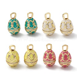 Rack Plating Brass Enamel Pendants, with Cubic Zirconia, Oval, Long-Lasting Plated, Real 18K Gold Plated, Mixed Color, 23.5x13mm, Hole: 5x3.5mm(KK-D087-22G)