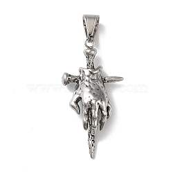304 Stainless Steel Pendants, Cross with Ghost Hand Charm, Antique Silver, 47x24x11mm, Hole: 8.5x7mm(STAS-M321-03AS)