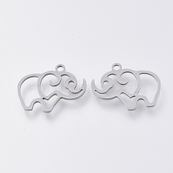 Tarnish Resistant 201 Stainless Steel Charms, Laser Cut Pendants, Elephant, Stainless Steel Color, 14x18x1mm, Hole: 1.4mm(STAS-S110-034P)