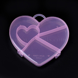 Plastic Bead Storage Containers, 5 Compartments, Heart, Pink, 15.2x16x1.9cm, Hole: 2.7x2.3cm(X-CON-S042-07A)
