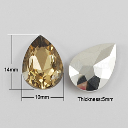 Glass Pointed Back Rhinestone, Back Plated, Faceted, Teardrop, Pale Goldenrod, 14x10x5mm(RGLA-Q001-2)