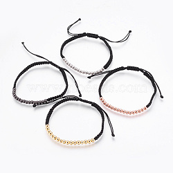Adjustable Brass Braided Beaded Bracelets, Nylon Cord Square Knot Bracelet, Mixed Color, 2 inch(5cm), 4mm(BJEW-JB03778)