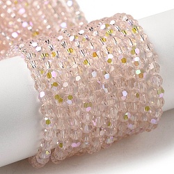 Electroplate Transparent Glass Beads Strands, Faceted, Round, Rainbow Plated, Pink, 4mm, Hole: 0.7mm, about 88~95pcs/strand, 12.99~14.06 inch(33~35.7cm)(EGLA-A035-T4mm-L20)