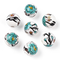 Handmade Printed Porcelain Beads, Round, Medium Turquoise, 8mm, Hole: 2mm(PORC-Q199-8mm-17)