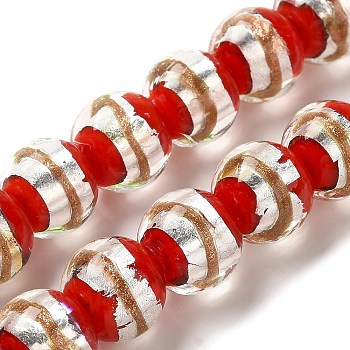 Lampwork Beads Strands, Round, Red, 12mm, Hole: 1.2mm, about 45pcs/strand, 19.29''(49cm)