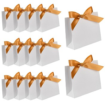 White Cardboard Paper Wedding Candy Boxes with Ribbon, Rectangle, Goldenrod, 11.5x4.5x10cm