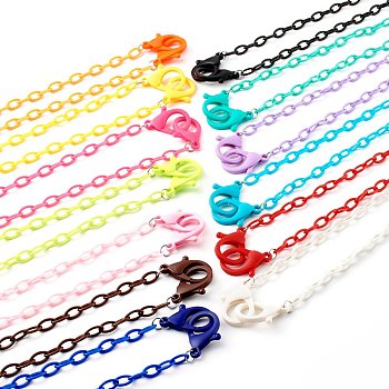 13Pcs 13 Colors Personalized ABS Plastic Cable Chain Necklaces, Handbag Chains, with Lobster Claw Clasps, Mixed Color, 18.7 inch(47.5cm), 1pc/color