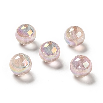 UV Plating Transparent Rainbow Iridescent Acrylic Beads, Glitter Beads, Round, Pink, 15.5~16x15.5mm, Hole: 2.6~2.7mm