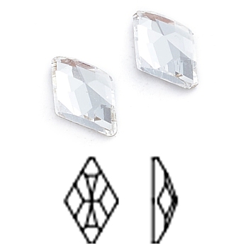 Glass Rhinestone Cabochons, Flat Back & Back Plated, Faceted, Rhombus, Crystal, 6x3.5x2mm