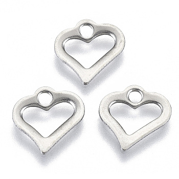 201 Stainless Steel Charms, Laser Cut, Hollow, Heart, Stainless Steel Color, 11x11x1mm, Hole: 1.8mm