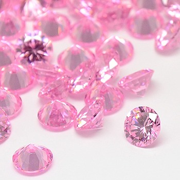 Cubic Zirconia Cabochons, Grade A, Faceted, Diamond, Pearl Pink, 5x3mm
