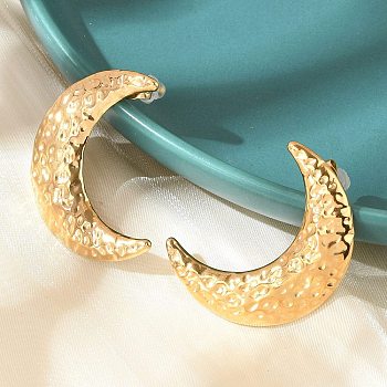 304 Stainless Steel Stud Earrings, Real 18K Gold Plated, Moon, 32x24mm