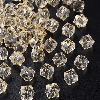Transparent Acrylic Beads, Faceted, Square, Navajo White, 8.5x9.5x9.5mm, Hole: 2.5mm, about 1070pcs/500g