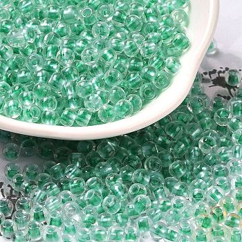 Transparent Glass Round Seed Beads, Inside Colours, Round, Medium Spring Green, 6/0, 4x3mm, Hole: 1.2mm, about 7258pcs/pound