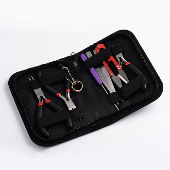 DIY Kit, with Iron Ball Chains & Bead Needles, Brass Rings, Stainless Steel Scissors, Imitation Leather Bags, Iron Beading Tweezers, Carbon Steel Pliers, Mixed Color, 160x110x29mm