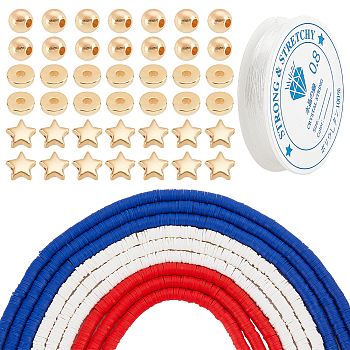 DIY Independence Day Bracelet Making Kit, Including Handmade Polymer Clay Beads Disc & Plastic Star Beads, Elastic Thread, Mixed Color, Beads: 3510~3780Pcs/box