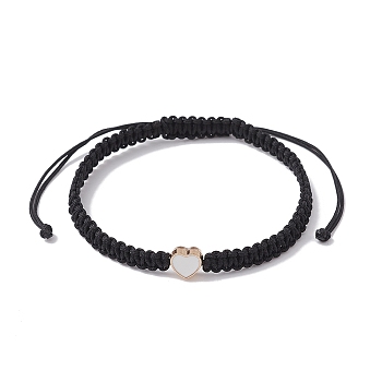 Nylon Thread Braided Bead Adjustable Bracelets, with Alloy Enamel Heart, for Women, Black, Inner Diameter: 2-3/8~4-1/8 inch(6.1~10.6cm)