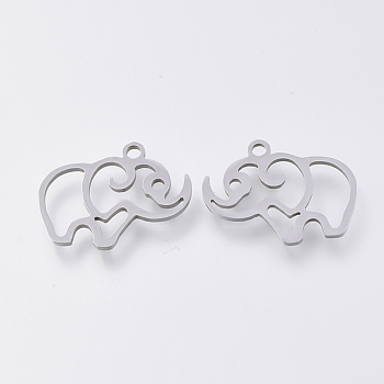 201 Stainless Steel Charms, Laser Cut Pendants, Elephant, Stainless Steel Color, 14x18x1mm, Hole: 1.4mm