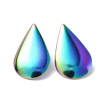 Ion Plating(IP) 304 Stainless Steel Stud Earring Findings, with Vertical Loops and Ear Nuts, Teardrop, Rainbow Color, 29.5x18.5mm, Hole: 3.5mm, Pin: 0.7mm