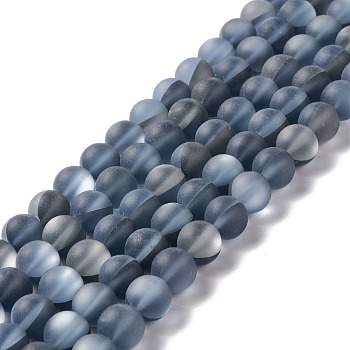 Synthetic Moonstone Beads Strands, Frosted, Round, Slate Blue, 10mm, Hole: 1mm, about 38~40pcs/strand, 14.96''~15.16''(38~38.5cm)