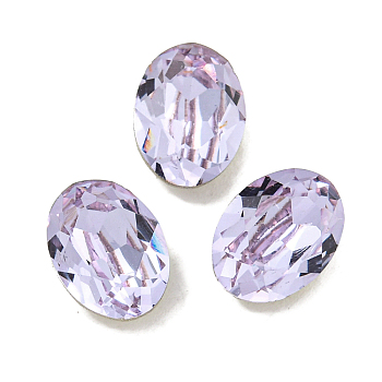 Glass Rhinestone Cabochons, Flat Back & Back Plated, Faceted, Oval, Violet, 8x6x4mm