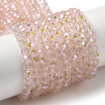 Electroplate Transparent Glass Beads Strands, Faceted, Round, Rainbow Plated, Pink, 4mm, Hole: 0.7mm, about 88~95pcs/strand, 12.99~14.06 inch(33~35.7cm)
