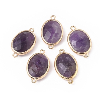 Amethyst Links, with Golden Plated Brass Findings, Faceted, Oval, 22.5x13.5x5mm, Hole: 1.3mm