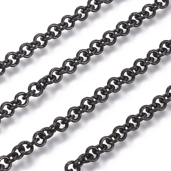 304 Stainless Steel Rolo Chains, Belcher Chain, with Spool, Unwelded, Electrophoresis Black, Links: 4x0.9mm, about 32.8 Feet(10m)/roll