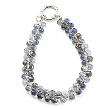 Glass Beaded Mobile Straps, Multifunctional Chain, with Iron Spring Gate Ring, Gainsboro, 302~306x14.5mm