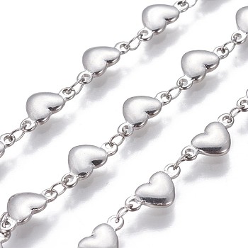 3.28 Feet 304 Stainless Steel Link Chains, Unwelded, Heart, Stainless Steel Color, 10x5x2mm