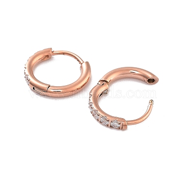 Ion Plating(IP) 316 Surgical Stainless Steel Pave Clear Cubic Zirconia Hoop Earrings Women(EJEW-A109-01B-RG)-2