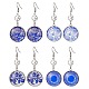 Blue Glass Flat Round & Alloy Star Dangle Earrings(EJEW-JE05402)-1