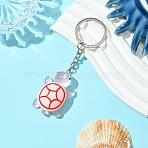Tortoise Resin Keychain, with Platinum Iron Rings, Pink, 10.6cm(KEYC-YW00149-07)