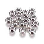 304 Stainless Steel Beads, with Rubber Inside, Slider Beads, Rondelle, Stainless Steel Color, 6x3mm, Hole: 3mm, Rubber Hole: 2mm(STAS-L222-41A-P)