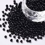 8/0 Glass Seed Beads, Opaque Colours Seed, Small Craft Beads for DIY Jewelry Making, Round, Black, 3mm, Hole:1mm, about 666pcs/30g(X2-SEED-A010-3mm-49)