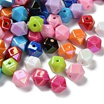 UV Plating Opaque Acrylic Beads, Iridescent, Polygon, Faceted, Mixed Color, 15.5x19x19mm, Hole: 3mm(OACR-D316-10)