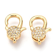 Brass Micro Pave Cubic Zirconia Lobster Claw Clasps, Real 18K Gold Plated, 17.5x10x5mm, Hole: 1mm(ZIRC-O038-23G)