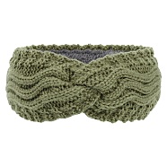 Polyacrylonitrile Fiber Yarn Warmer Headbands with Velvet, Soft Stretch Thick Cable Knit Head Wrap for Women, Dark Olive Green, 245x100mm(COHT-PW0001-24H)