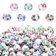 210Pcs 7 Colors Handmade Porcelain Beads, Round with Flower Pattern, Mixed Color, 10.5x9.5mm, Hole: 2.5mm, 30pcs/color(PORC-CA0001-16)
