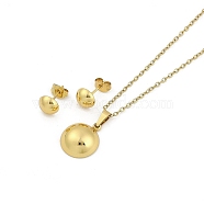 Vacuum Plating 304 & 201 Stainless Steel Jewelry Sets, Pendant Necklaces and Stud Earrings, Half Round, Golden, 17.48 inch(44.4cm)(SJEW-F146-03G-03)