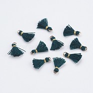 Nylon Tassels Pendant Decorations, Mini Tassel, with Golden Tone Iron Findings, Sea Green, 10.5~14.5x2.5~3mm, Hole: 2mm(X-STAS-F142-05E)