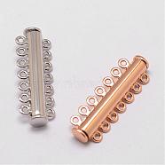 Alloy Magnetic Slide Lock Clasps, Tube, 7-Strands, 14-Holes, Mixed Color, 41x13.5x7mm, Hole: 2mm(PALLOY-P103-06)