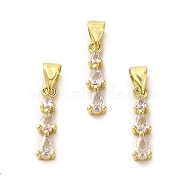 Rack Plating Real 18K Gold Plated Brass Pendants, with Cubic Zirconia, Long-Lasting Plated, Lead Free & Cadmium Free, Teardrop, Clear, 16x4x5mm, Hole: 5x3.5mm(KK-B077-01G)