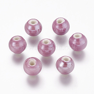 Pearlized Medium Orchid Handmade Porcelain Round Beads, 10mm, Hole: 2~3mm(X-PORC-D001-10mm-17)