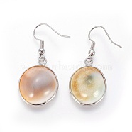 Brass Dangle Earring, with Conch Shell, Flat Round, Platinum, 40.5mm, Pin: 0.6mm(EJEW-E252-04P)