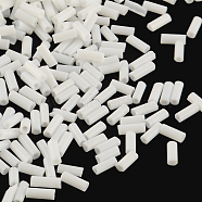 Tube Glass Bugle Beads, Opaque Colours, White, 4~4.5x2mm, Hole: 1mm, about 1556pcs/50g(X-SEED-R011-41)