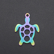Ion Plating(IP) 201 Stainless Steel Pendants, Sea Turtle, Laser Cut, Rainbow Color, 19x14x1mm, Hole: 1.2mm(STAS-R111-JA546)