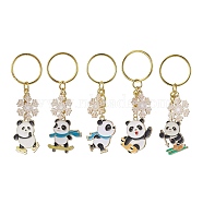 Snowflake & Panda Alloy Enamel Pendant Keychains, with Iron Split Key Rings, Golden, 8.1~82cm, Pendant: 27~30x20~27x1.3~1.7mm(KEYC-JKC00630)