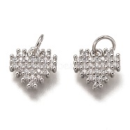 Brass Micro Pave Clear Cubic Zirconia Charms, Cadmium Free & Lead Free, Long-Lasting Plated, Heart, Platinum, 9x10x2mm, Hole: 3mm(ZIRC-B002-61P)